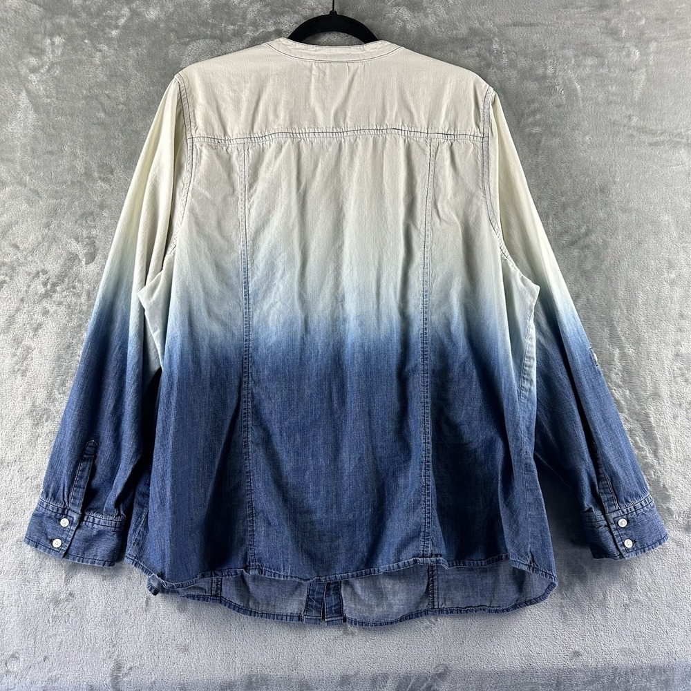 Lane Bryant Button Front Top Women's 26 Chambray Blue Ombré 100% Cotton Roll Tab - Picture 8 of 8